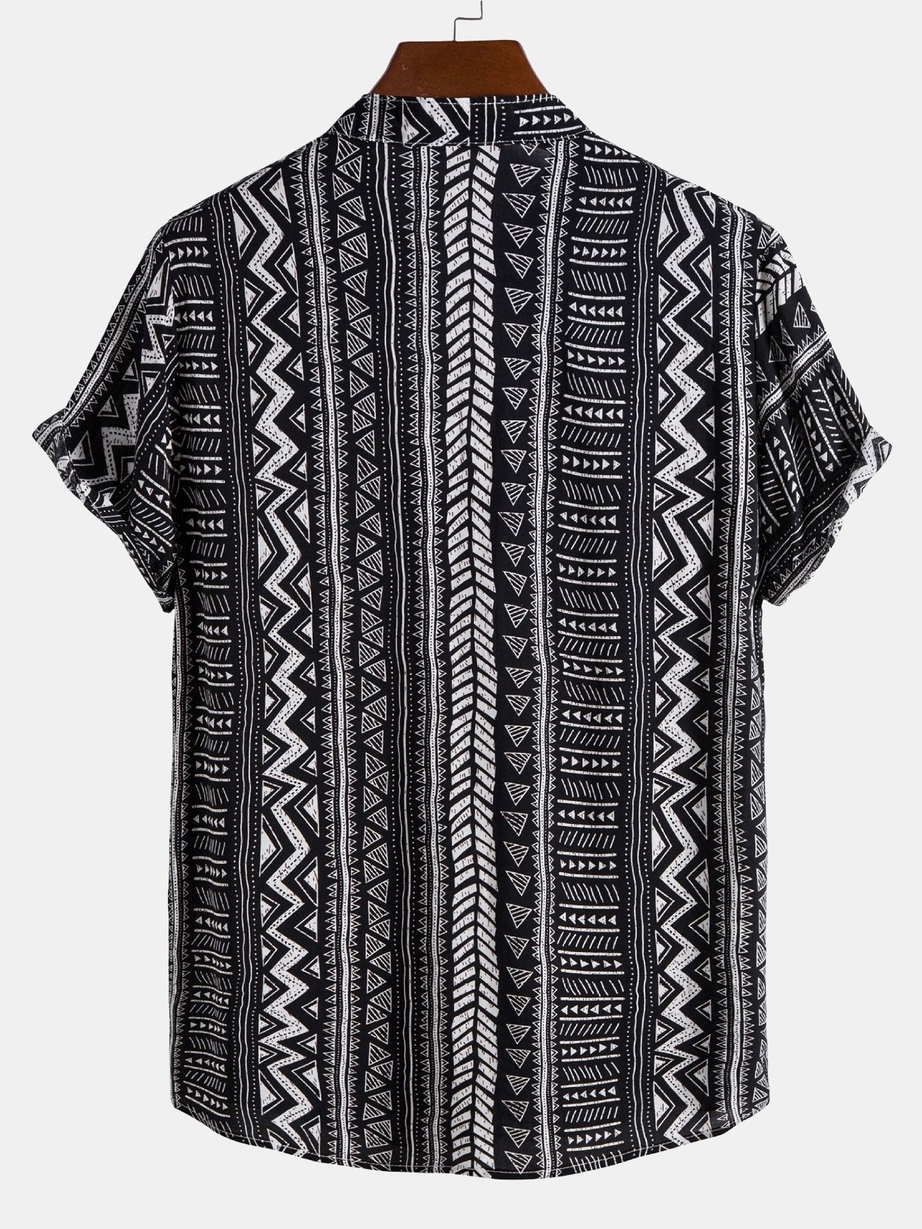Tribal Geometric Print Half Placket Henley Collar Shirt