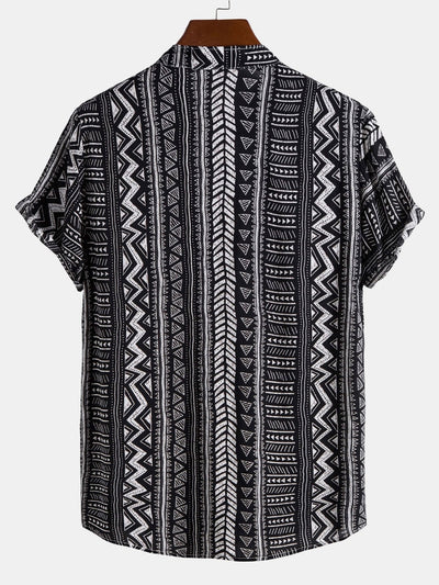 Tribal Geometric Print Half Placket Henley Collar Shirt