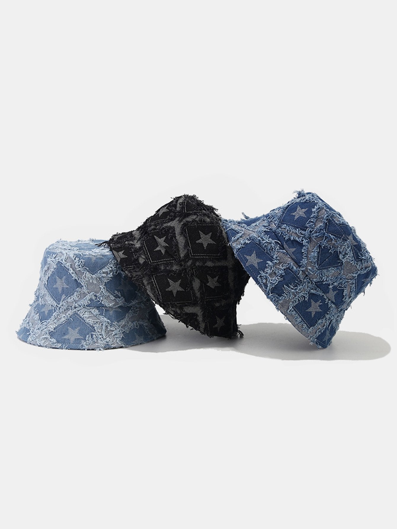 Pentagram Distressed Denim Frayed Bucket Hat