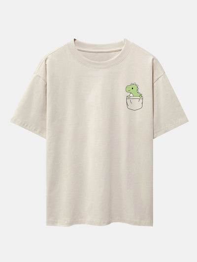 Pocket Dinosaur Print Drop Shoulder Oversize T-Shirt