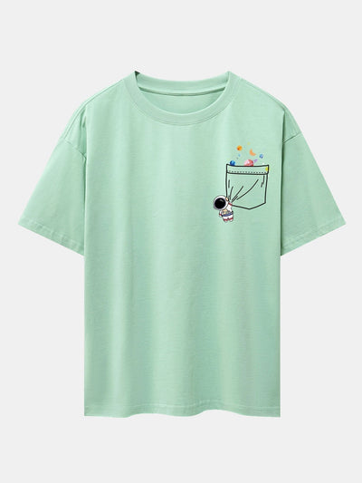 Pocket Planet Astronaut Print Drop Shoulder Oversize T-Shirt