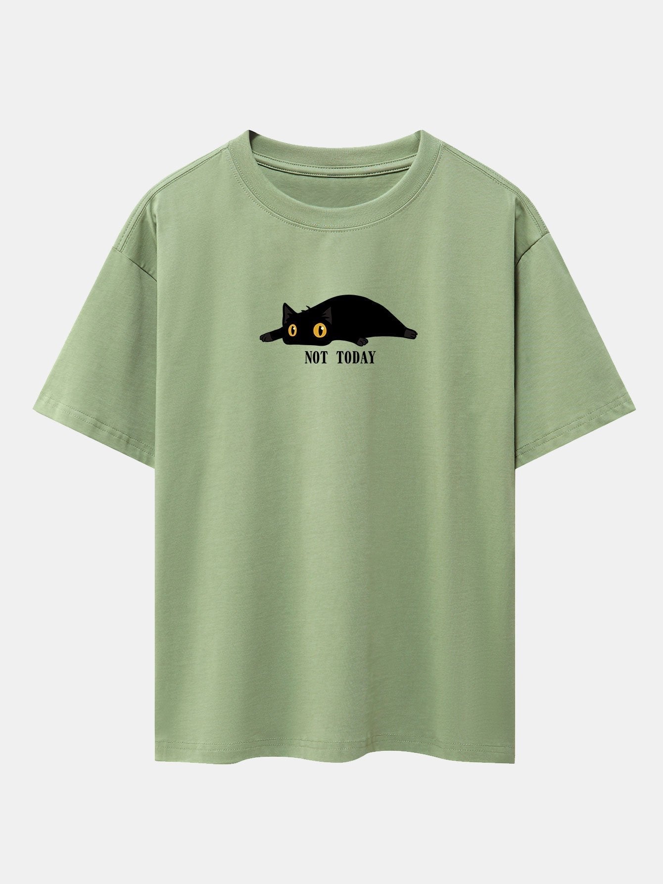 Not Today Black Cat Print Drop Shoulder Oversize T-Shirt