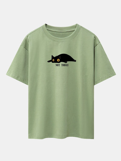 Not Today Black Cat Print Drop Shoulder Oversize T-Shirt