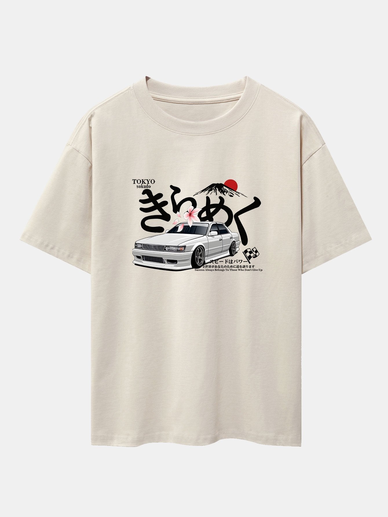 Tokyo Mt. Fuji Car Print Drop Shoulder Oversize T-Shirt