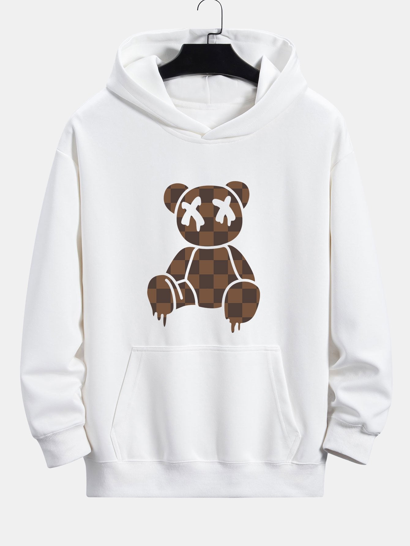 Plaid Dissolving Bear Print Relax Fit Hoodie