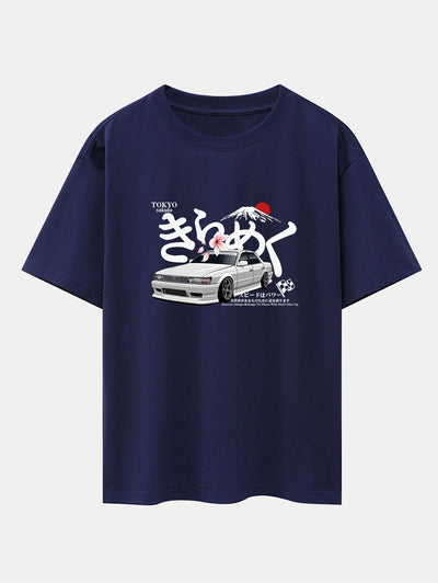 Tokyo Mt. Fuji Car Print Drop Shoulder Oversize T-Shirt