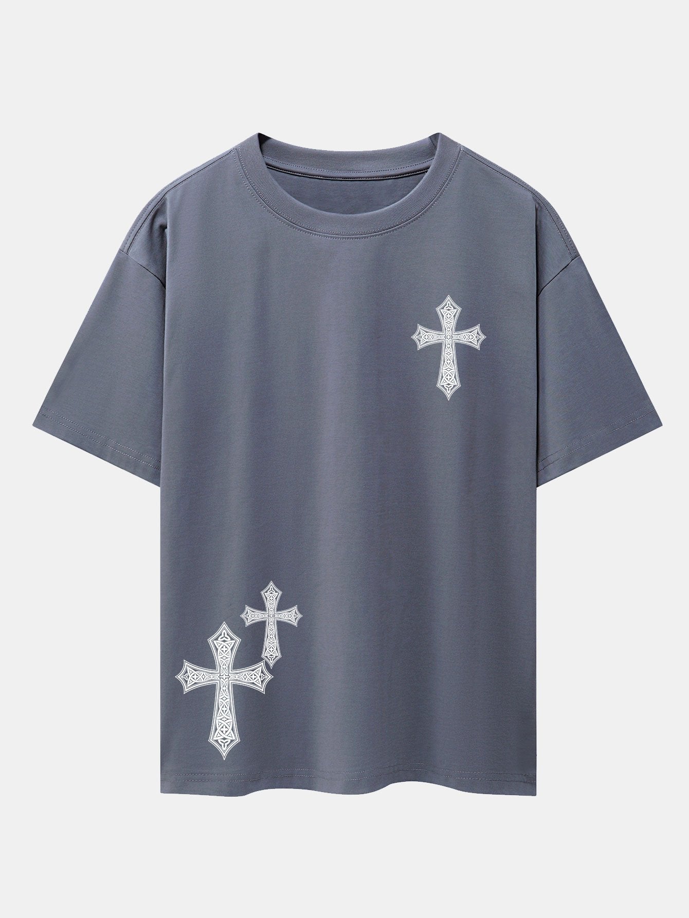 Ornamental Cross Print Drop Shoulder Oversize T-Shirt