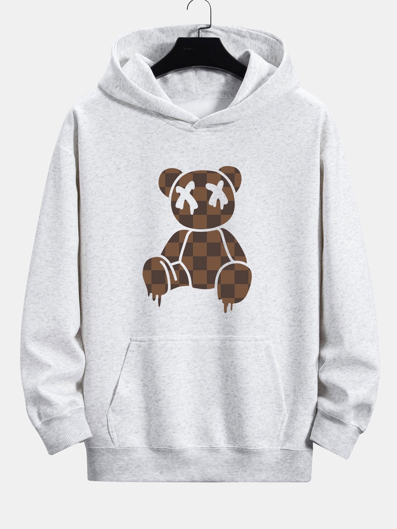 Plaid Dissolving Bear Print Relax Fit Hoodie