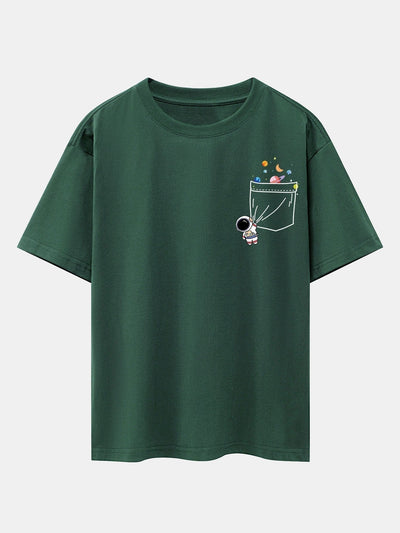 Pocket Planet Astronaut Print Drop Shoulder Oversize T-Shirt