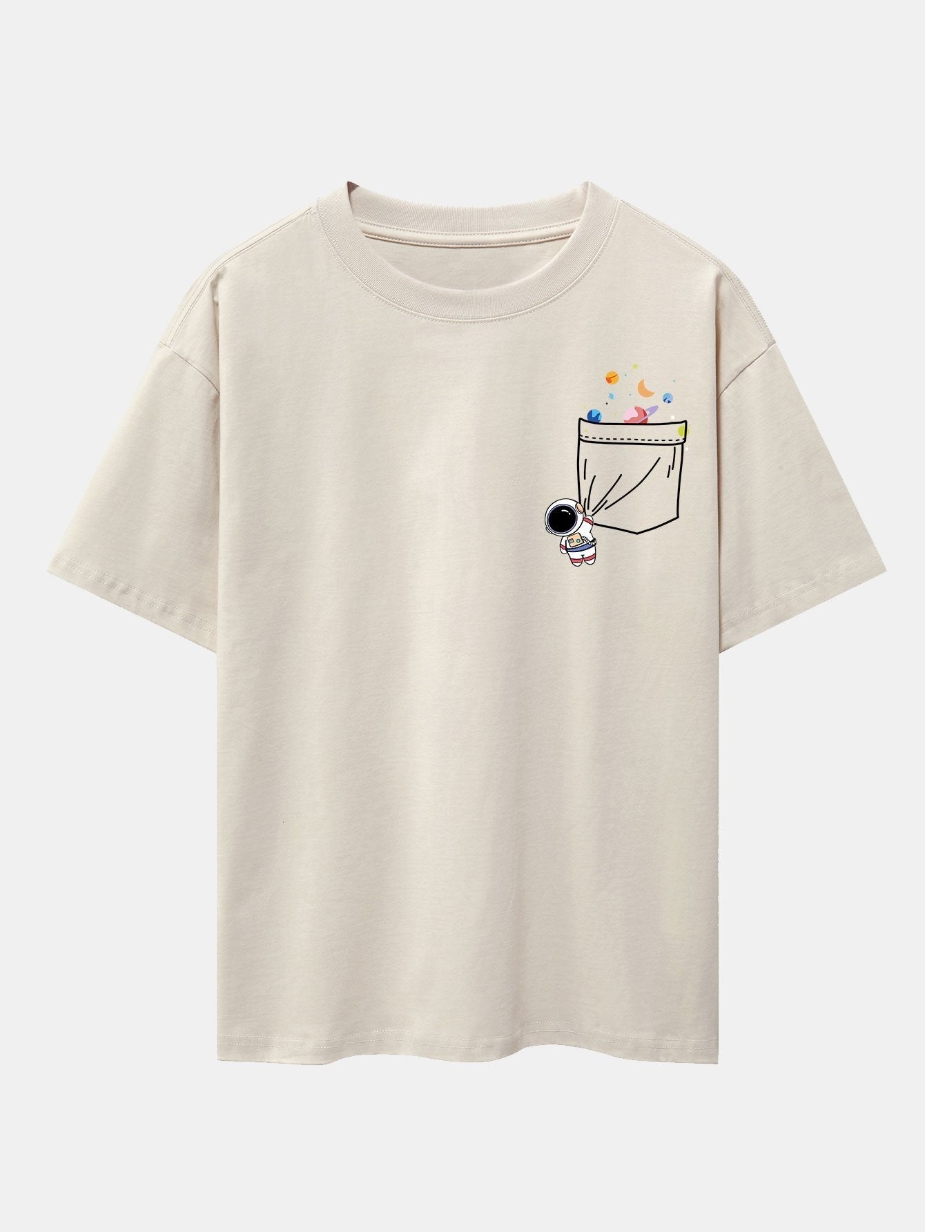 Pocket Planet Astronaut Print Drop Shoulder Oversize T-Shirt
