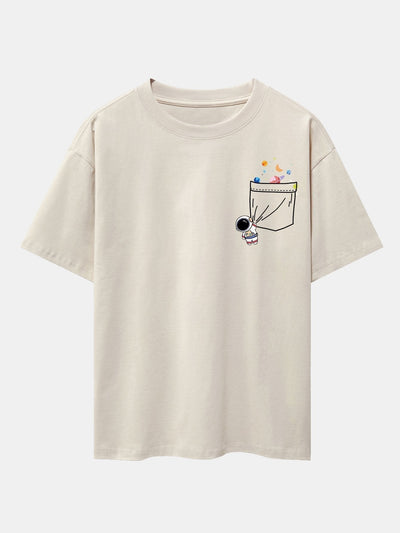Pocket Planet Astronaut Print Drop Shoulder Oversize T-Shirt