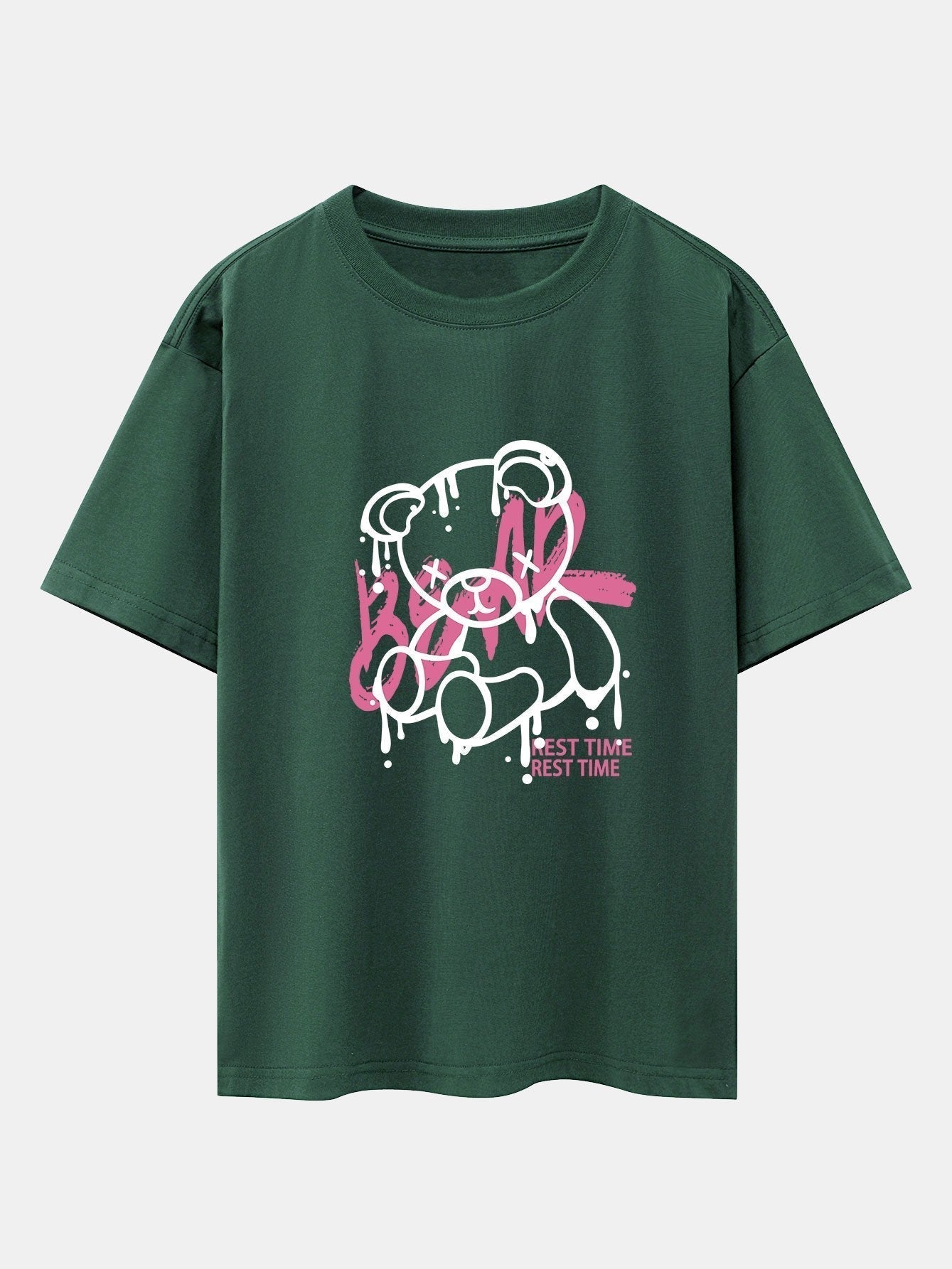 Dissolving Bear Print Drop Shoulder Oversize T-Shirt