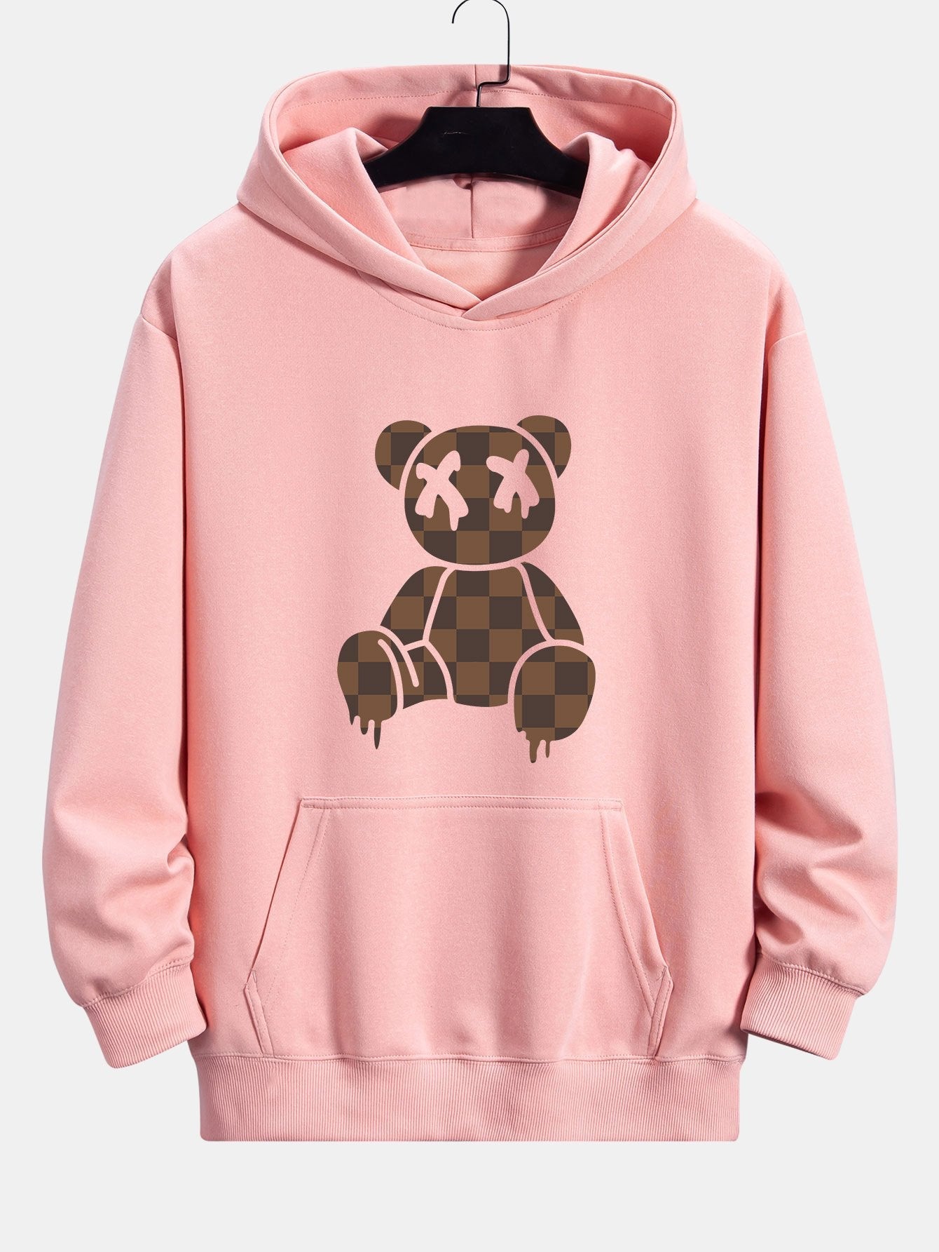 Plaid Dissolving Bear Print Relax Fit Hoodie