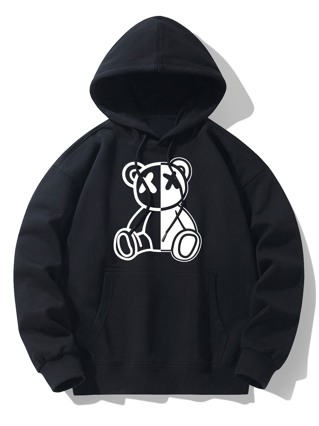 Bear Print Drop Shoulder Relaxed Hoodie