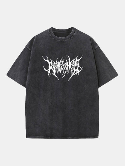 Ruthless Gothic Print Washed Distressed Drop Shoulder T-Shirt