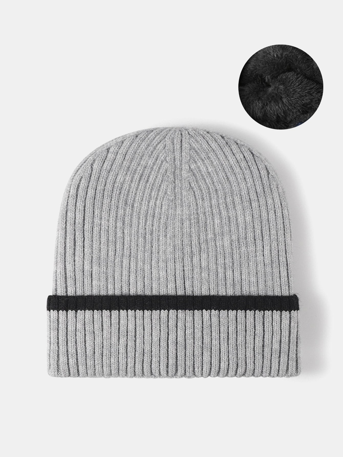 Faux Rabbit Fur Fleece Lined Warm Knit Beanie Hat