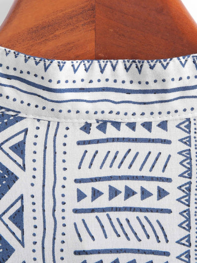Tribal Geometric Print Half Placket Henley Collar Shirt