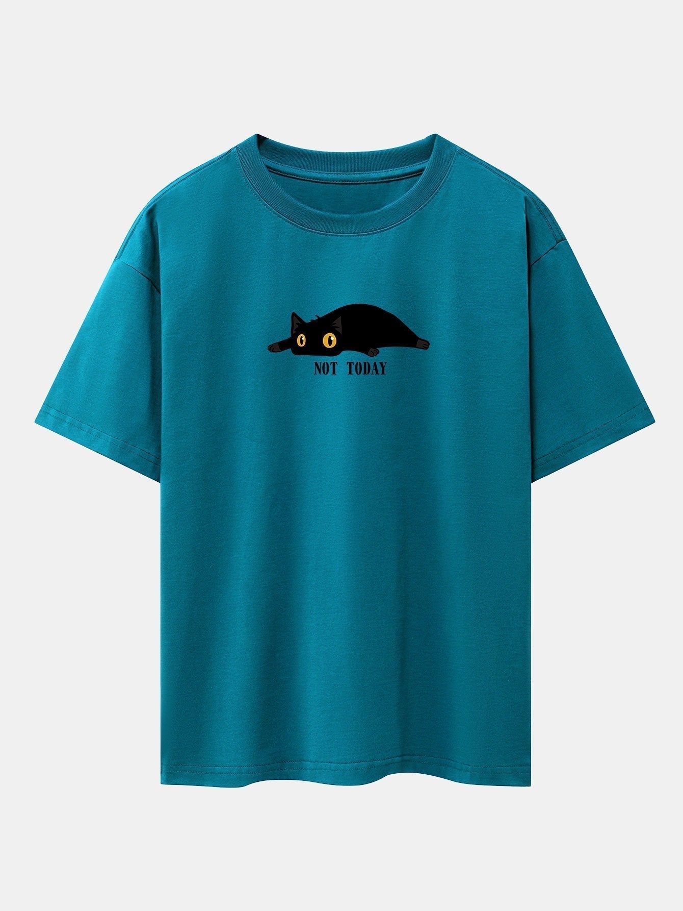 Not Today Black Cat Print Drop Shoulder Oversize T-Shirt