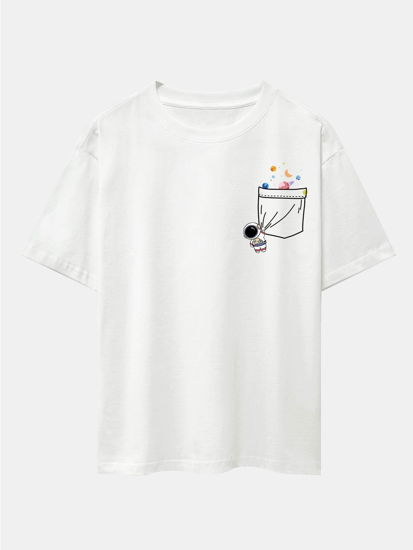 Pocket Planet Astronaut Print Drop Shoulder Oversize T-Shirt
