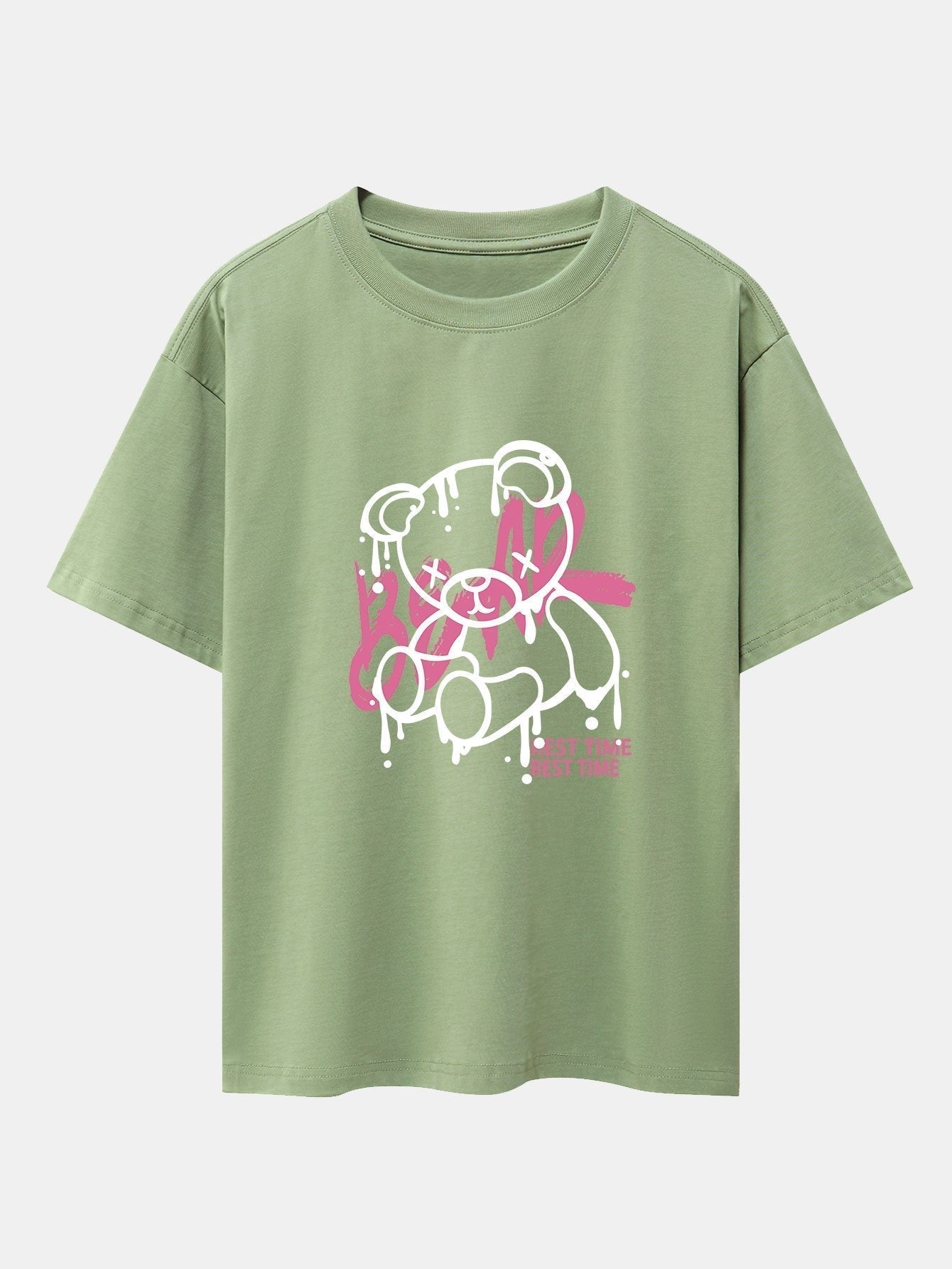 Dissolving Bear Print Drop Shoulder Oversize T-Shirt