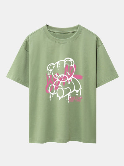 Dissolving Bear Print Drop Shoulder Oversize T-Shirt