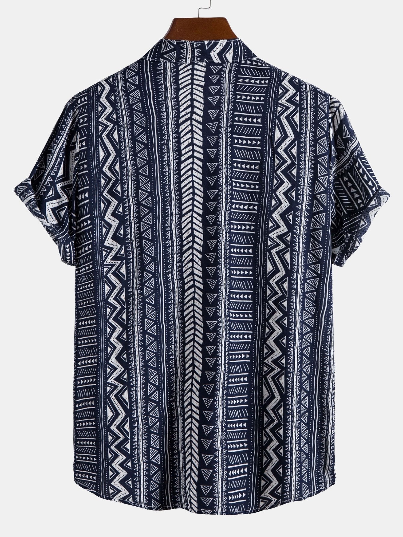 Tribal Geometric Print Half Placket Henley Collar Shirt