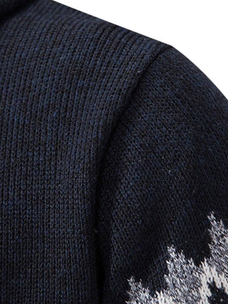 Geometric Pattern Zip Hooded Sweater