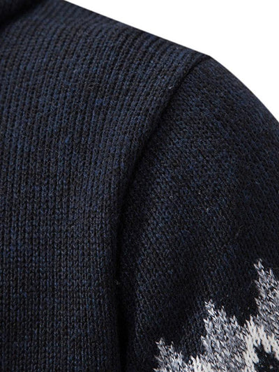 Geometric Pattern Zip Hooded Sweater