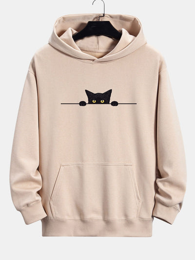Black Cat Print Relax Fit Hoodie
