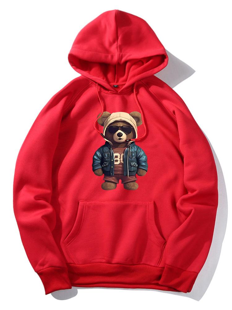 Bear In Leather Jacket Print Hoodie
