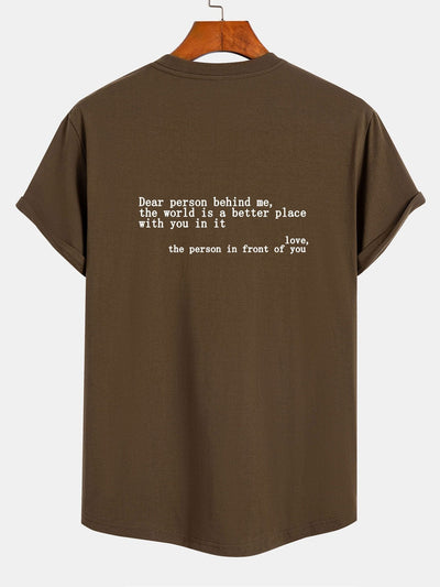 Slogan Print Cotton Arc Hem T-Shirt