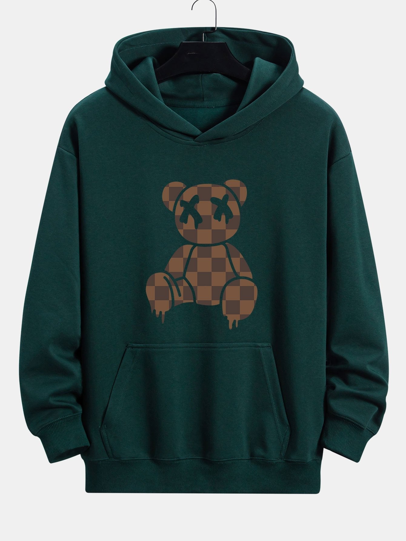 Plaid Dissolving Bear Print Relax Fit Hoodie
