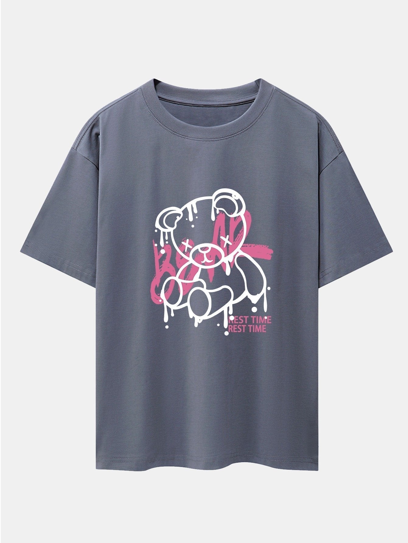 Dissolving Bear Print Drop Shoulder Oversize T-Shirt