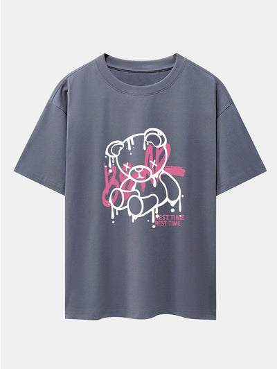 Dissolving Bear Print Drop Shoulder Oversize T-Shirt