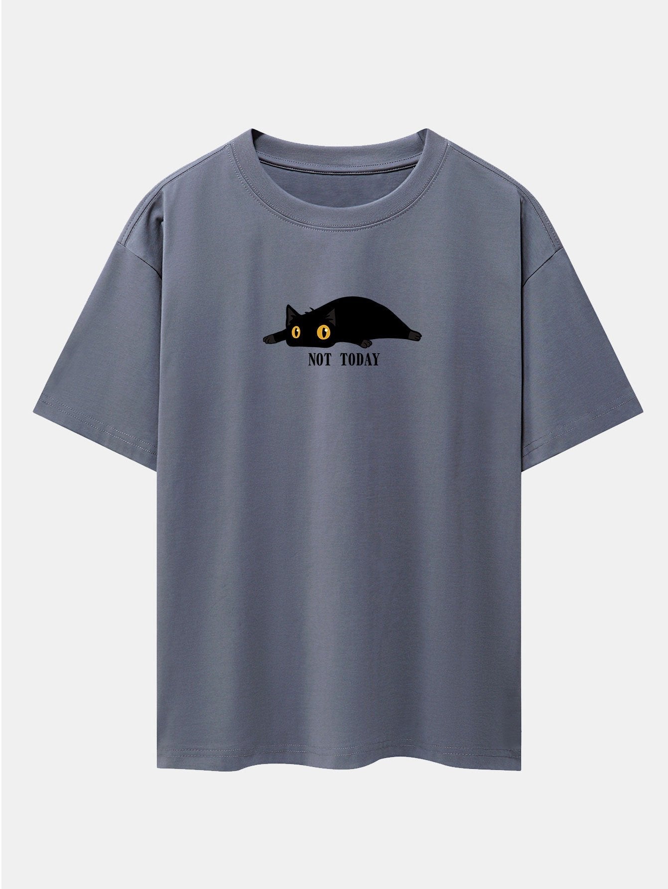 Not Today Black Cat Print Drop Shoulder Oversize T-Shirt