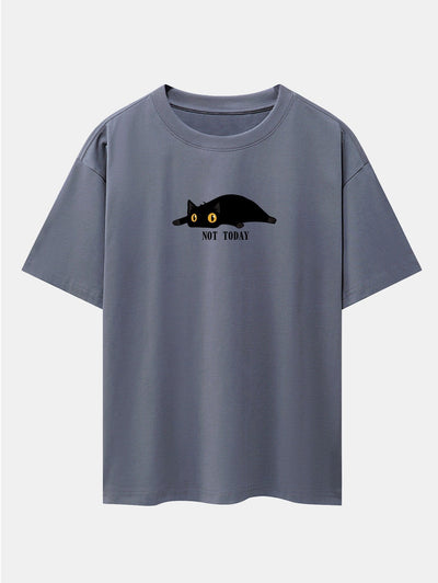 Not Today Black Cat Print Drop Shoulder Oversize T-Shirt
