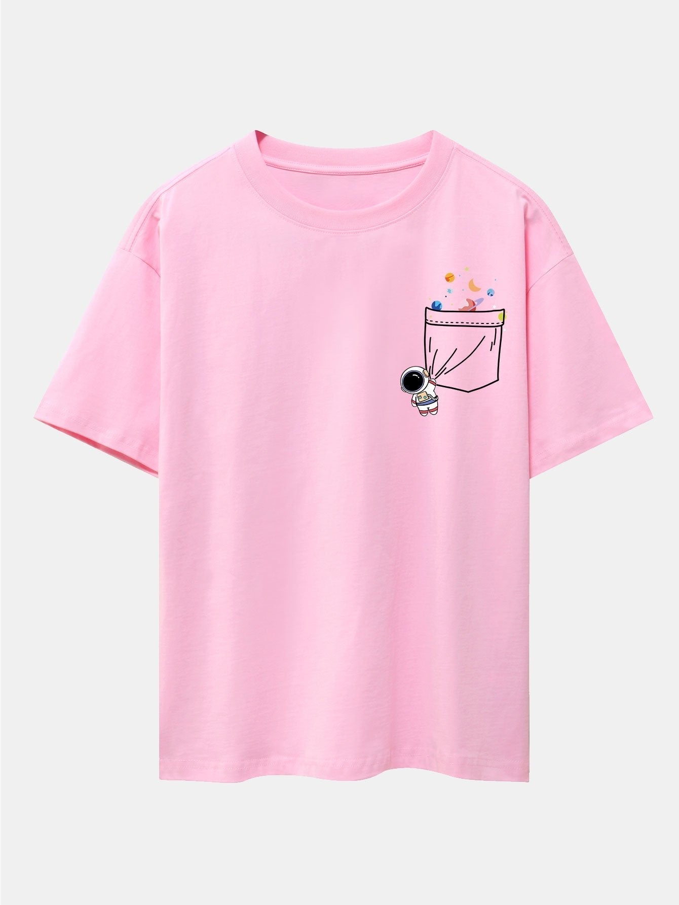Pocket Planet Astronaut Print Drop Shoulder Oversize T-Shirt