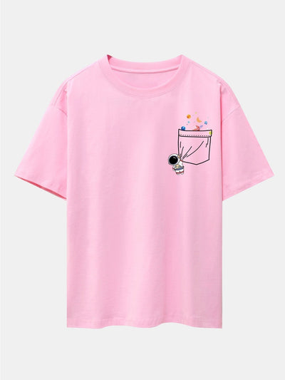 Pocket Planet Astronaut Print Drop Shoulder Oversize T-Shirt