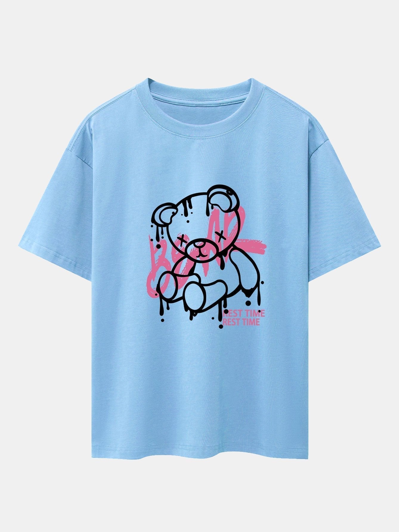 Dissolving Bear Print Drop Shoulder Oversize T-Shirt