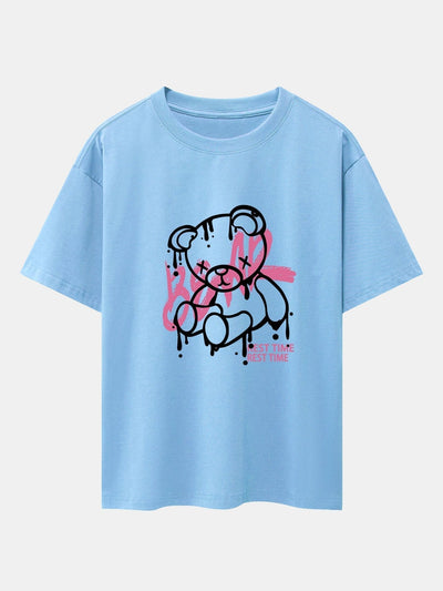 Dissolving Bear Print Drop Shoulder Oversize T-Shirt