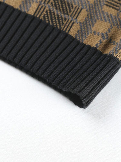 Slim Fit Knitted Plaid Paneled Hooded Sweater