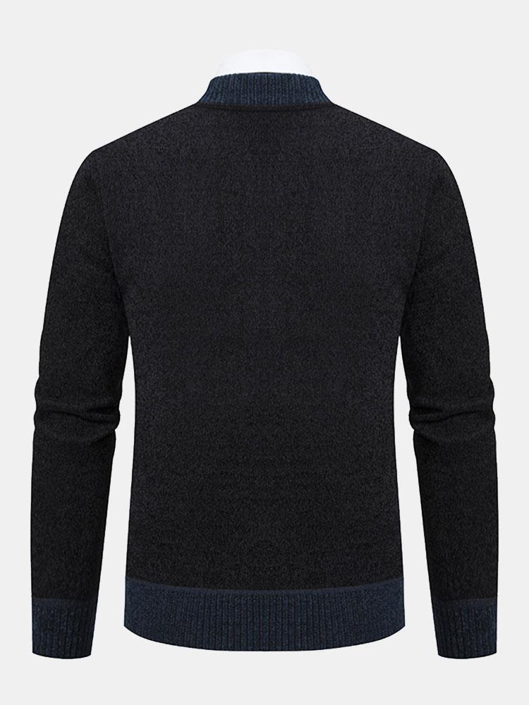 Elk Embroidered Contrast Baseball Collar Sweater