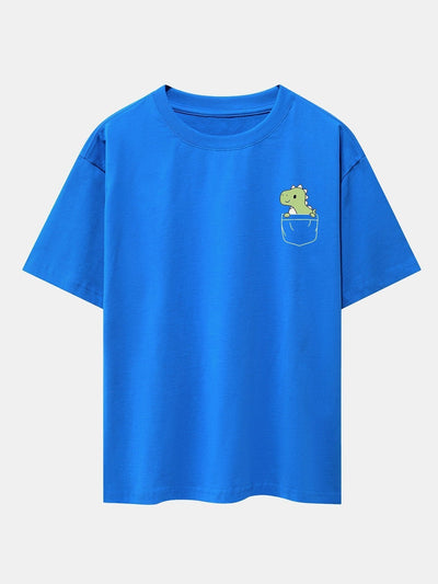 Pocket Dinosaur Print Drop Shoulder Oversize T-Shirt
