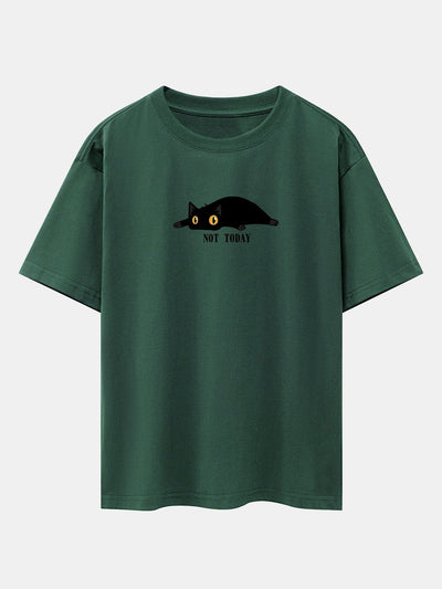 Not Today Black Cat Print Drop Shoulder Oversize T-Shirt