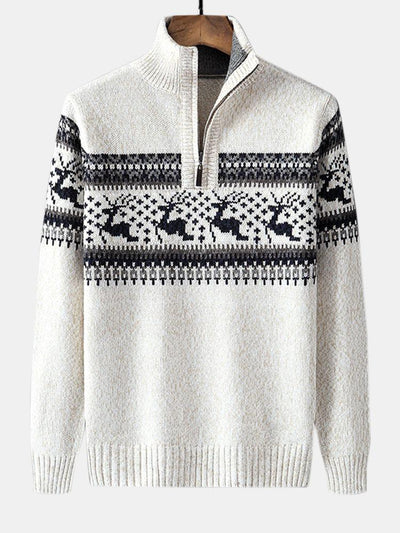 Christmas Moose Print Half Zip Sweater