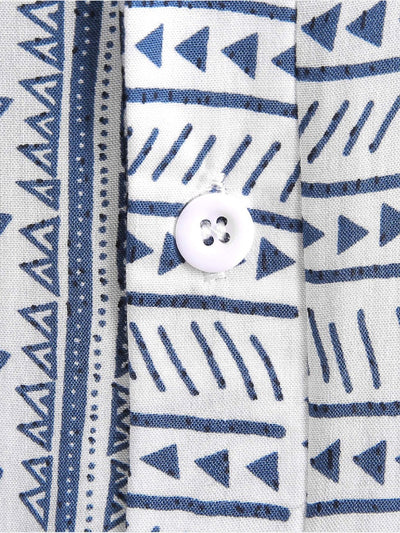 Tribal Geometric Print Half Placket Henley Collar Shirt