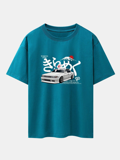 Tokyo Mt. Fuji Car Print Drop Shoulder Oversize T-Shirt
