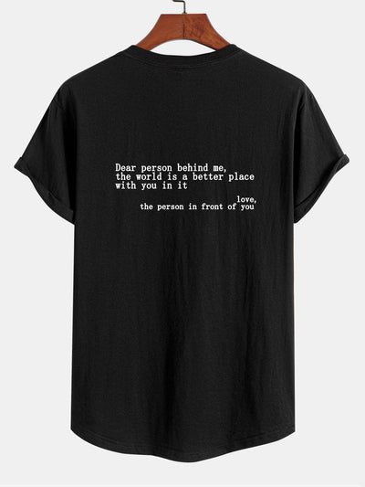 Slogan Print Cotton Arc Hem T-Shirt