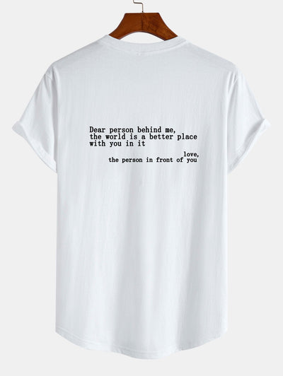 Slogan Print Cotton Arc Hem T-Shirt