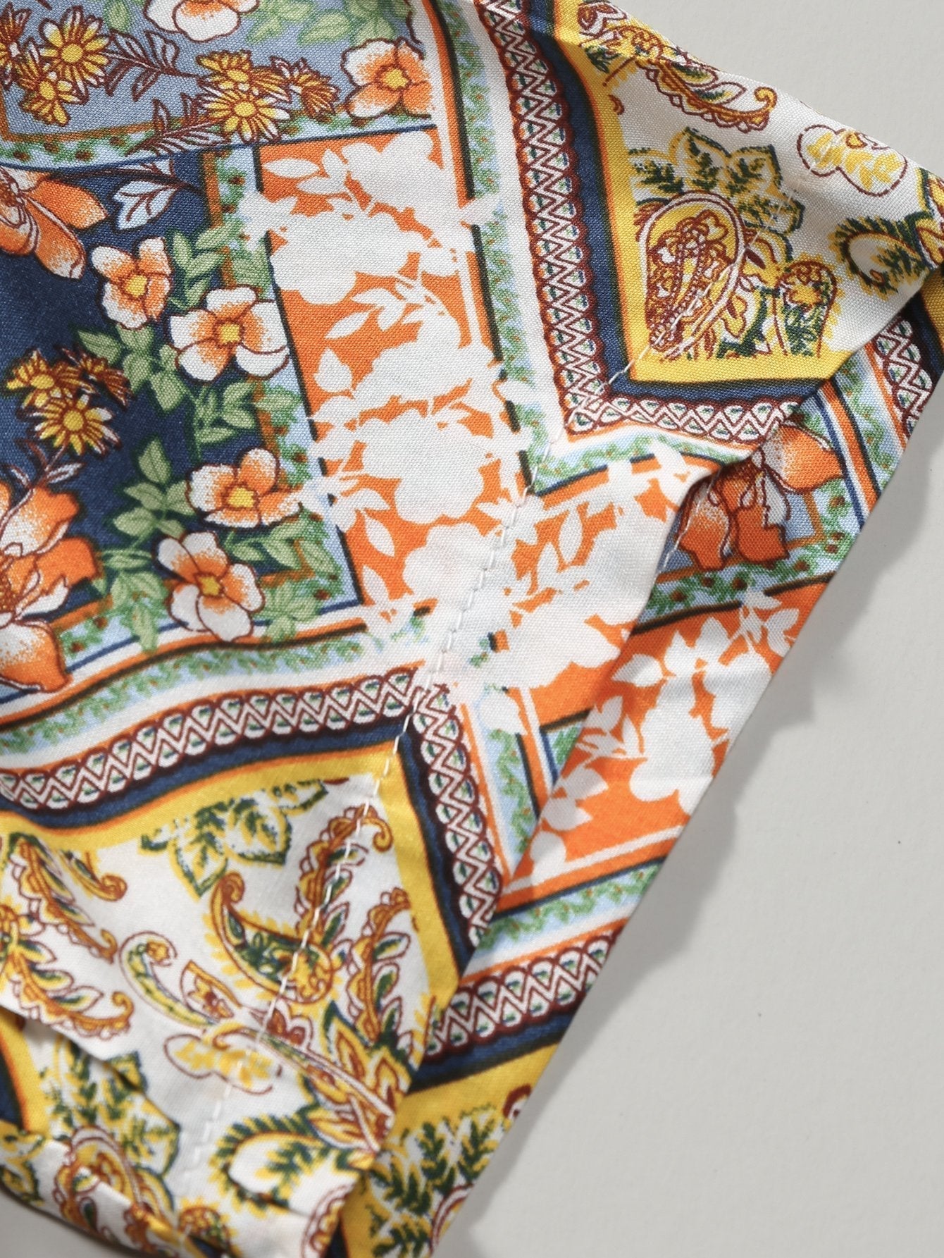 Floral Border Print Button Up Shirt